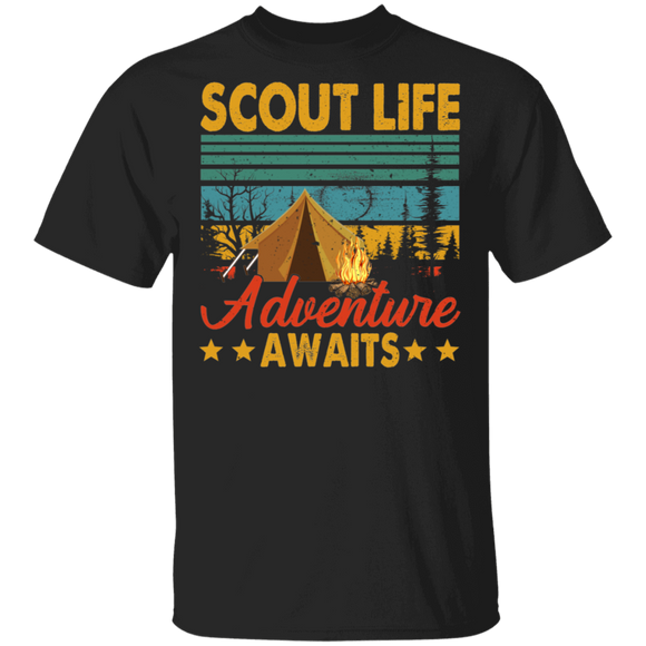 Camping Lover Shirt Vintage Retro Scout Life Adventure Awaits Cool Camper Camping Lover Gifts T-Shirt - Macnystore