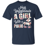 Never Underestimate A Girl With A Piano Pianist Piano Player Lover Floral Piano Matching Girl Women Gifts T-Shirt - Macnystore