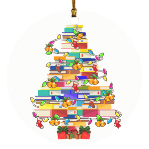 Christmas Ornament Funny Christmas Library Book Tree Cute Book Lover LibrarianDecorative Hanging Ornaments SUBORNC Circle Ornament - Macnystore