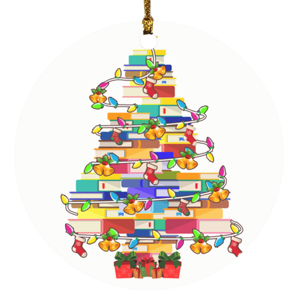 Christmas Ornament Funny Christmas Library Book Tree Cute Book Lover LibrarianDecorative Hanging Ornaments SUBORNC Circle Ornament - Macnystore