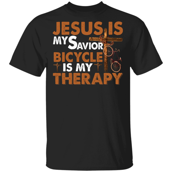 Jesus Is My Savior Bicycle Is My Therapy Christian Cross Bicycle Shirt Matching Bicycle Lover Fans Biker Gifts T-Shirt - Macnystore