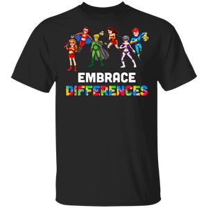 Embrace Differences Superheroes Cute Autism Awareness Gift T-Shirt - Macnystore