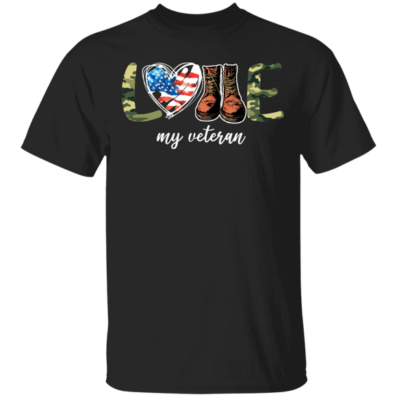 Love Veteran Cute American Flag Heart Soldier Veteran Boots Army Military Gifts T-Shirt - Macnystore