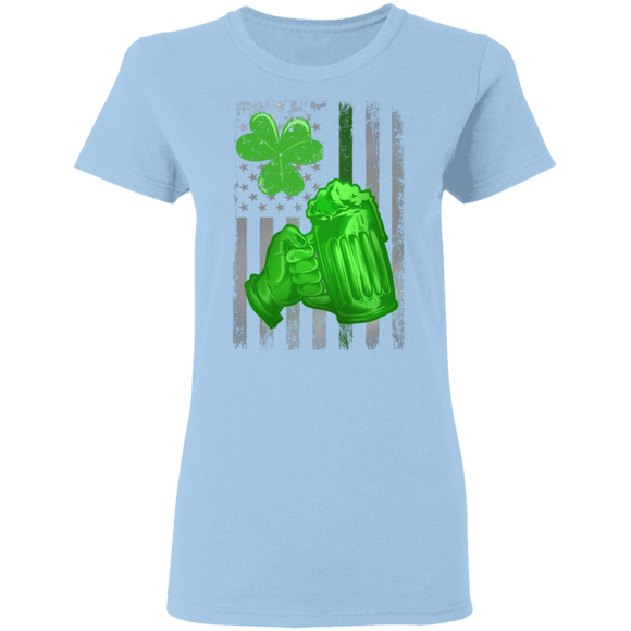 Green Beer American Flag Drunker St Patrick's Day Irish Gift Ladies T-Shirt - Macnystore