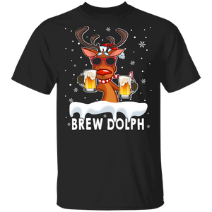 Christmas Beer Lover Shirt Brew Dolph Funny Christmas Rudolph Beer Drinking Lover Gifts Christmas T-Shirt - Macnystore