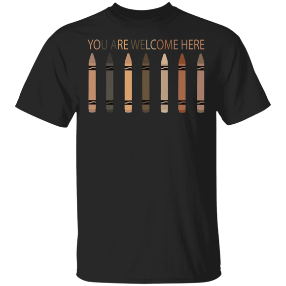 Black Pride Shirt You Are All Welcome Here Cool Brown Skin Crayon Afro Black Pride Lover Gifts T-Shirt - Macnystore