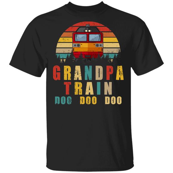 Vintage Retro Grandpa Train Doo Doo Doo Cool Locomotive Train Father's Day Gifts T-Shirt - Macnystore