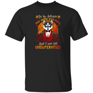 Halloween Dog Shirt In My Defense I Was Left Unsupervised Funny Halloween Dracula Husky Dog Lover Gifts Halloween T-Shirt - Macnystore