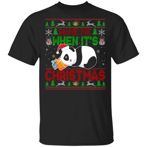 Christmas Panda Sweater Wake Me When It's Christmas Funny Panda Lover Gifts T-Shirt - Macnystore