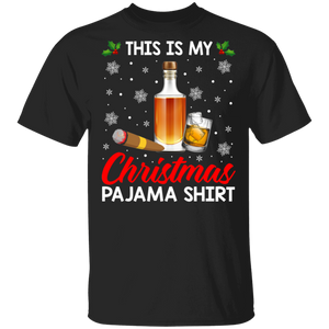 Christmas Drinking Shirt This Is My Christmas Pajama Shirt Funny Christmas Drinking Bourbon Cigar Lover Gifts T-Shirt - Macnystore