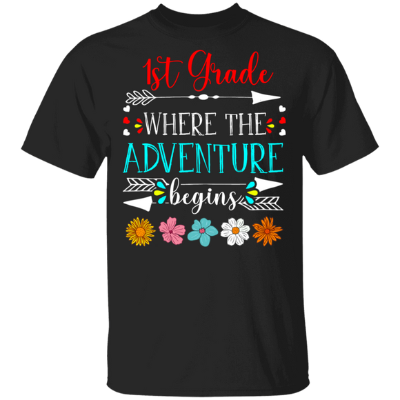1st Grade Where The Adventure Begins Cute Back To School First Day Of School Student Teacher Gifts T-Shirt - Macnystore