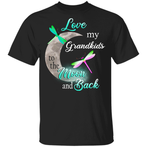 Love My Grandkids To The Moon And Back Cool Magical Moon And Dragonflies Shirt Matching Grandma Mamaw Gifts T-Shirt - Macnystore
