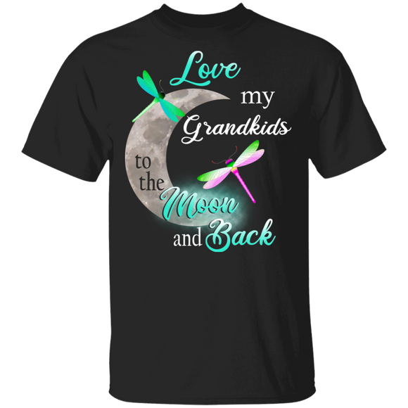 Love My Grandkids To The Moon And Back Cool Magical Moon And Dragonflies Shirt Matching Grandma Mamaw Gifts T-Shirt - Macnystore