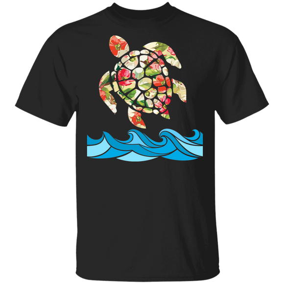 Beach Sea Flower Turtle Floral Summer Vacation Turtle Lover T-Shirt - Macnystore