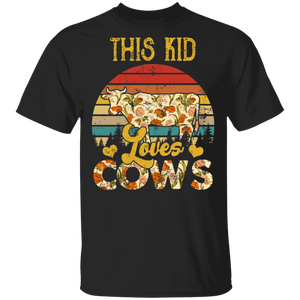 Vintage Retro This Kid Loves Cow Floral Cow Kids Girls Cow Lover Gifts T-Shirt - Macnystore