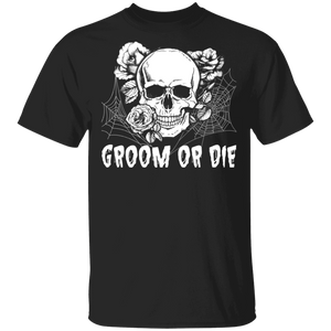 Halloween Skull Shirt Groom Or Die Cool Halloween Skull Rose Lover Couple Gifts Halloween T-Shirt - Macnystore