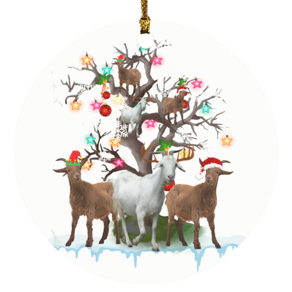 Decorative Hanging Ornaments Goat On Christmas Tree Goat Santa ELF Reindeer SUBORNC Circle Ornament - Macnystore