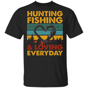 Vintage Retro Hunting Fishing And Loving Everyday Cute Hooks Heart Shirt Matching Hunting Fishing Lover Fisher Fish Hunter Gifts T-Shirt - Macnystore