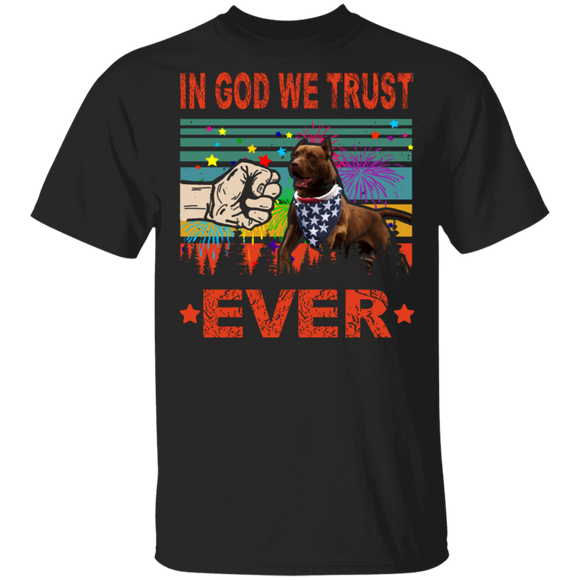 In God We Trust Ever Cute Pitbull Wearing American Flag 4th Of July Gifts T-Shirt - Macnystore