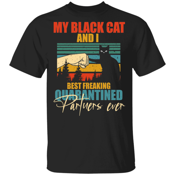 Vintage Retro My Black Cat And I Best Freaking Social Distance Partner Ever Shirt Matching Cat Lover Owner Fans Gifts T-Shirt - Macnystore