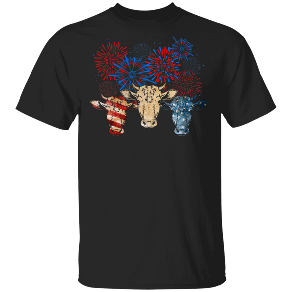 Cool Firework American Flag Cows Shirt Matching Cow Lover Fans Farmer Rancher 4th Of July United States Independence Day Gifts T-Shirt - Macnystore