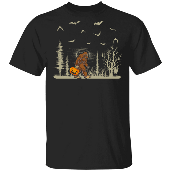 Bigfoot With Pumpkin In Forest Scary Halloween Bigfoot Lover  Gifts T-Shirt - Macnystore