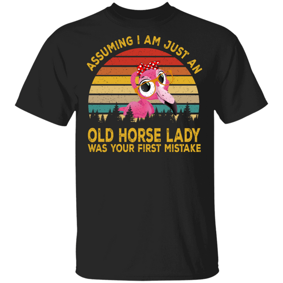 Vintage Retro Assuming I Am Just An Old Flamingo Lady Funny Flamingo Lover Owner Gifts T-Shirt - Macnystore