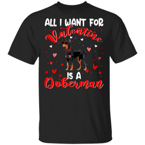 All I Want For Valentine Is A Dobermann Dog Pet Lover Matching Shirts For Couples Boys Girl Women Personalized Valentine T-Shirt - Macnystore