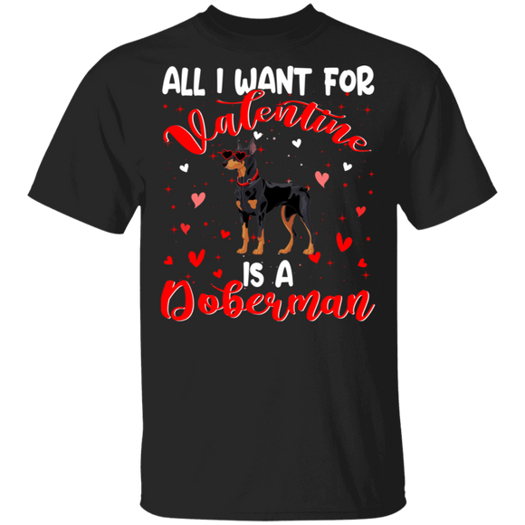 All I Want For Valentine Is A Dobermann Dog Pet Lover Matching Shirts For Couples Boys Girl Women Personalized Valentine T-Shirt - Macnystore