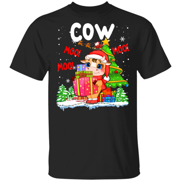 Christmas Cow Shirt Cow Moo Moo Moo Funny Christmas Santa Cow Farmer Lover Gifts T-Shirt - Macnystore