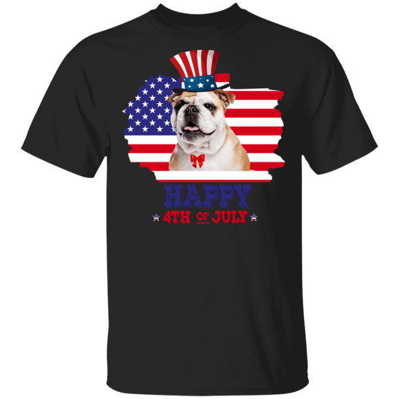 Happy 4th Of July Cute American Flag Bulldog Shirt Matching Bulldog Dog Lover Owner Fans United States Independence Day Gifts T-Shirt - Macnystore