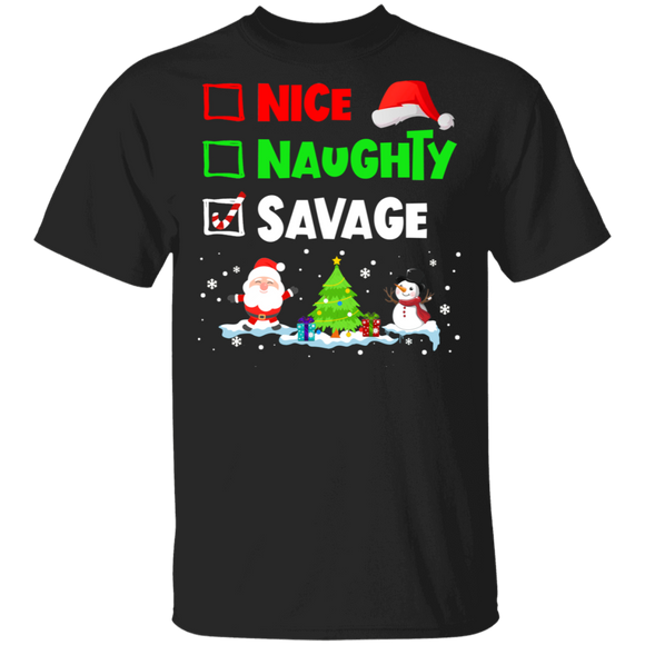 Christmas Shirt Nice Naughty Savage Cool Christmas Santa Lover Gifts Christmas T-Shirt - Macnystore