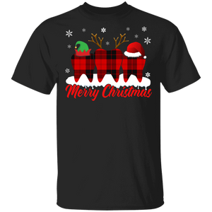 Christmas Dentist Shirt Merry Christmas Funny Christmas Elf Reindeer Santa Tooth Red Plaid Dental Assistant Dentist Gifts T-Shirt - Macnystore
