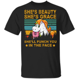 Vintage Square She's Beauty She's Grace She'll Punch You In The Face Funny Donut Unicorn Shirt Matching Magical Unicorn Lover Gifts T-Shirt - Macnystore