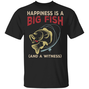 Vintage Happiness Is A Big Fish And A Witness Funny Fishing Gifts T-Shirt - Macnystore