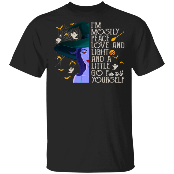 Halloween Witch Shirt I'm Mostly Peace Love And Light Cool Halloween Witch Lover Gifts Halloween T-Shirt - Macnystore