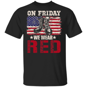 On Friday We Wear Red Remember Everyone Deployed Cool American Flag Proud Veteran Gifts T-Shirt - Macnystore
