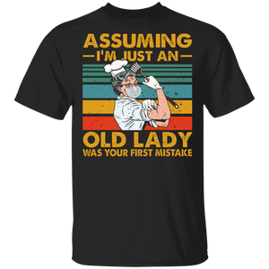 Vintage Retro Assuming I'm Just An Old Lady Was Your First Mistake Cool Strong Lunch Lady Shirt Matching Women Lunch Lady Gifts T-Shirt - Macnystore