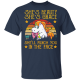 Vintage Retro She's Beauty She's Grace She'll Punch You In The Face Funny Donut Unicorn Shirt Matching Magical Unicorn Lover Gifts T-Shirt - Macnystore