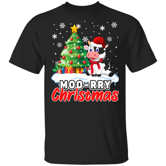 Christmas Cow Shirt Moo-rry Christmas Funny Christmas Santa Cow Lover Farmer Gifts T-Shirt - Macnystore