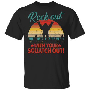Bigfoot Lover Shirt Vintage Retro Rock Out With Squatch Out Cool Rock On Sasquatch Bigfoot Lover Gifts T-Shirt - Macnystore