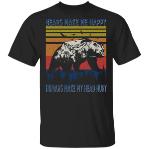Vintage Retro Bears Make Me Happy Humans Make My Head Hurt Cool Bear Lover Fans Zookeeper Gifts T-Shirt - Macnystore