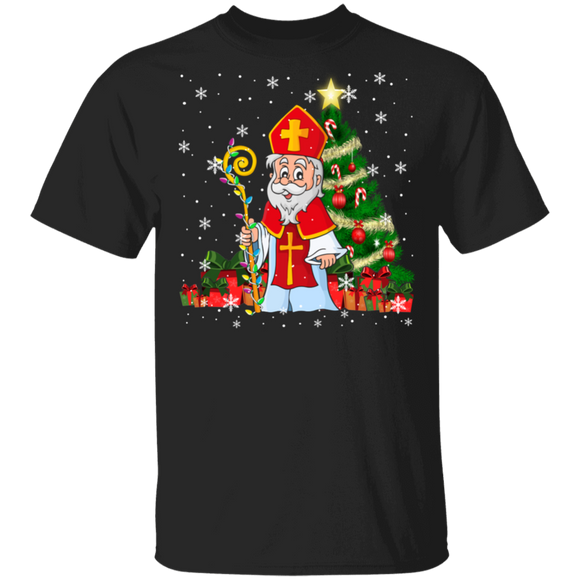 Christmas Shirt Saint Nicholas Santa Claus Patron Of Christmas Cool Christmas Tree Light Lover Gifts Christmas T-Shirt - Macnystore