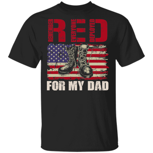American Veteran Shirt RED For My Dad Remember Everyone Deployed Cool American Flag Friday Military Veteran Gifts T-Shirt - Macnystore