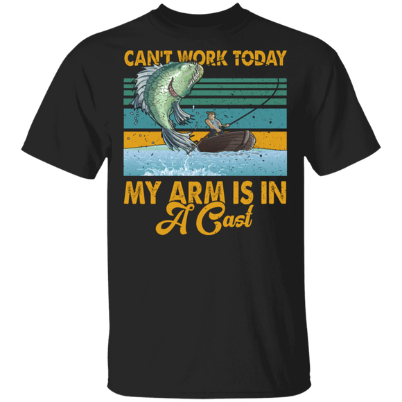 Vintage Retro Can't Work Today My Arm Is In A Cast Funny Fishing Lover Gifts T-Shirt - Macnystore