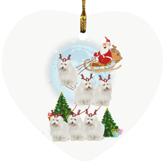 Christmas Ornament Santa Riding Coton de Tulear Sleigh SUBORNH Heart Ornament - Macnystore
