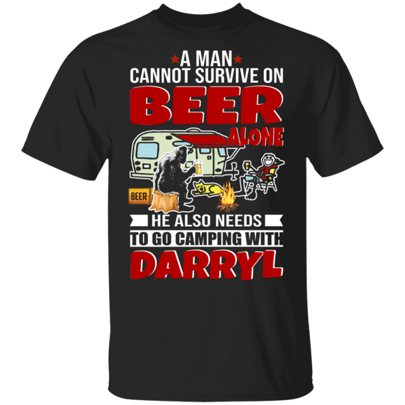 Camping Beer Lover Shirt A Man Cannot Survive On Beer Alone Funny Bigfoot Camping Man Drinking Beer Lover Gifts T-Shirt - Macnystore