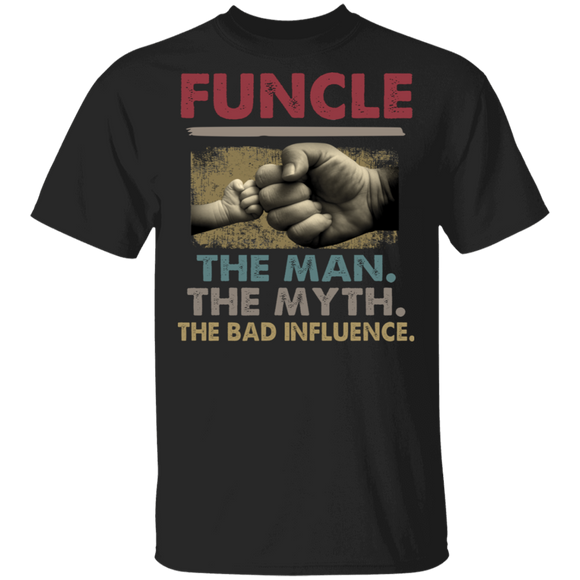 Vintage Funcle The Man The Myth The Bad Influence Cool Funcle Shaking Hands Shirt Matching Father's Day Gifts T-Shirt - Macnystore