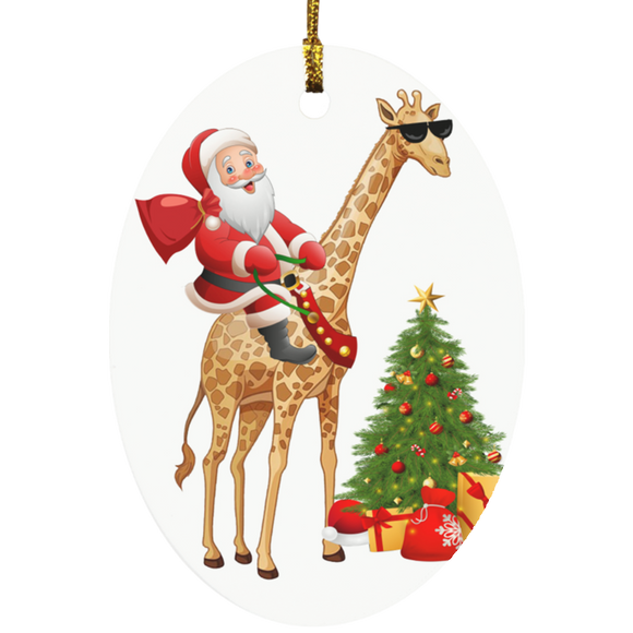 Decorative Hanging Ornaments Christmas Santa Shirt Santa Riding Giraffe Funny Christmas Giraffe Lover Gifts SUBORNO Oval Ornament - Macnystore