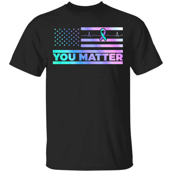 Suicide Prevention Awareness Shirt You Matter Cool Suicide Prevention Awareness Ribbon American Flag Gifts T-Shirt - Macnystore